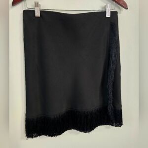 Rachel Zoe Black Fringe Skirt Mini Wrap Retro Satin Size M